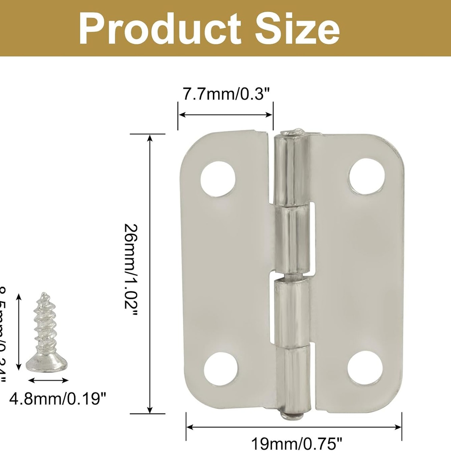 Murtenze Mini Silver Butt Hinges, 24 Pack: image 3