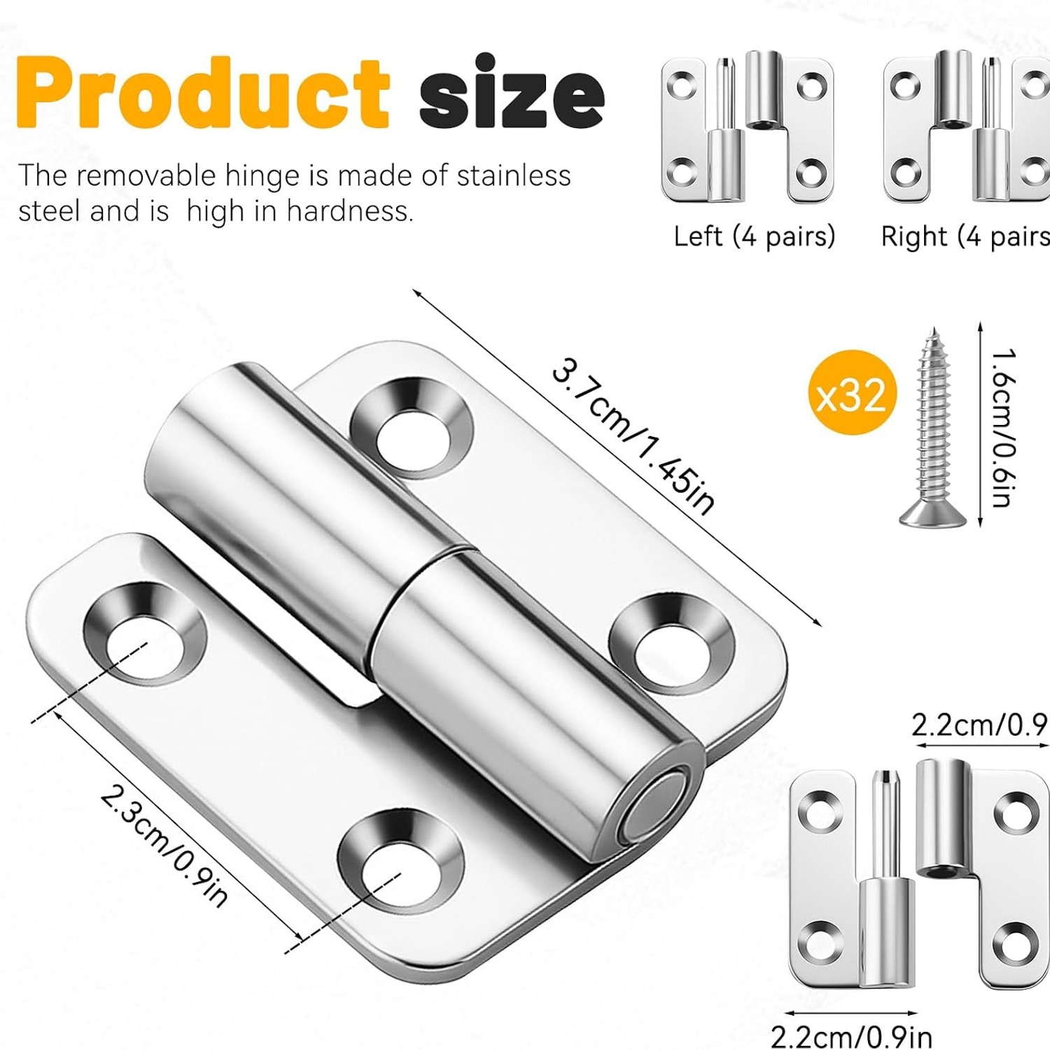 Lift Off Hinges 8 Pack Brushed Stainless Steel