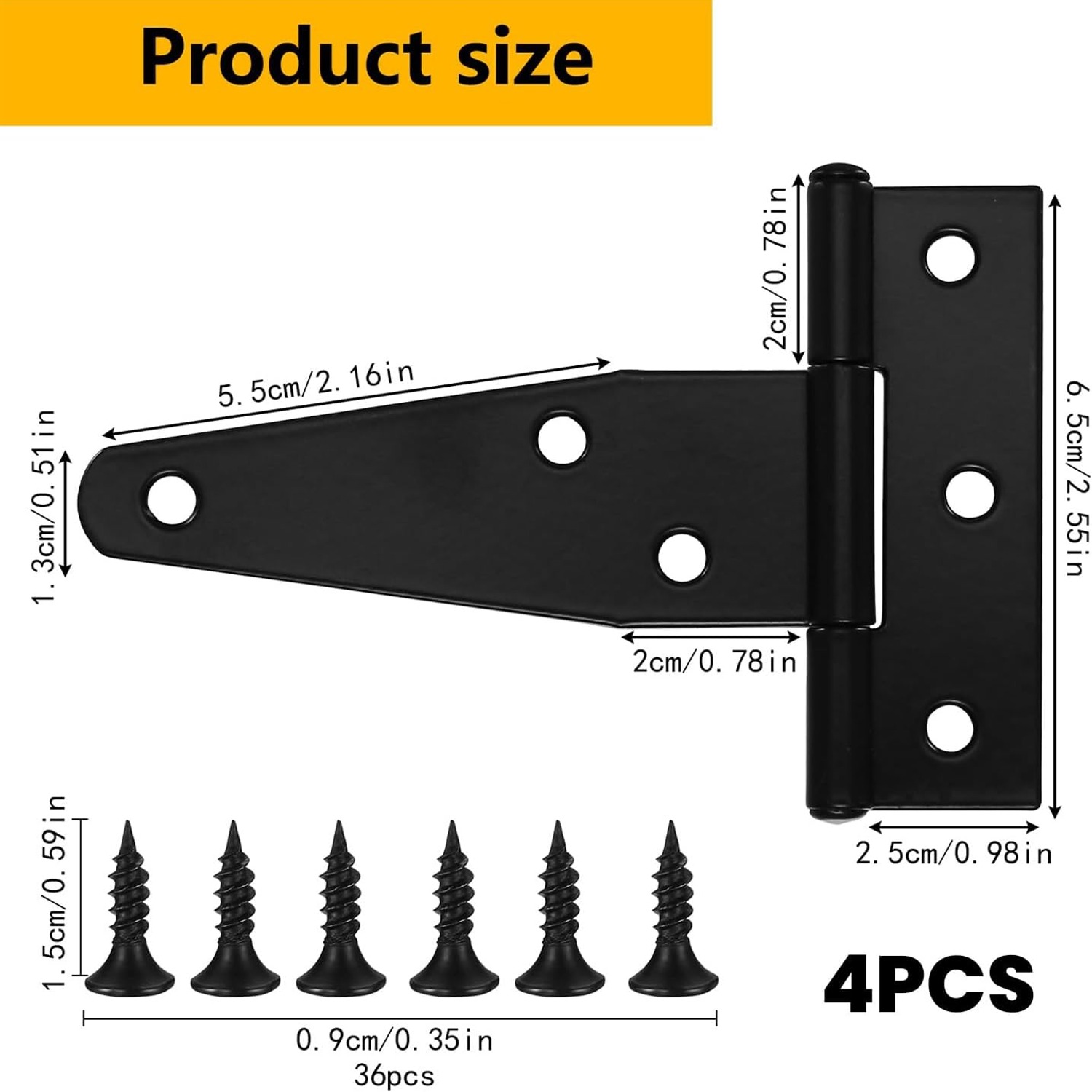 Black T Strap Hinges, Pack of 4: image 2