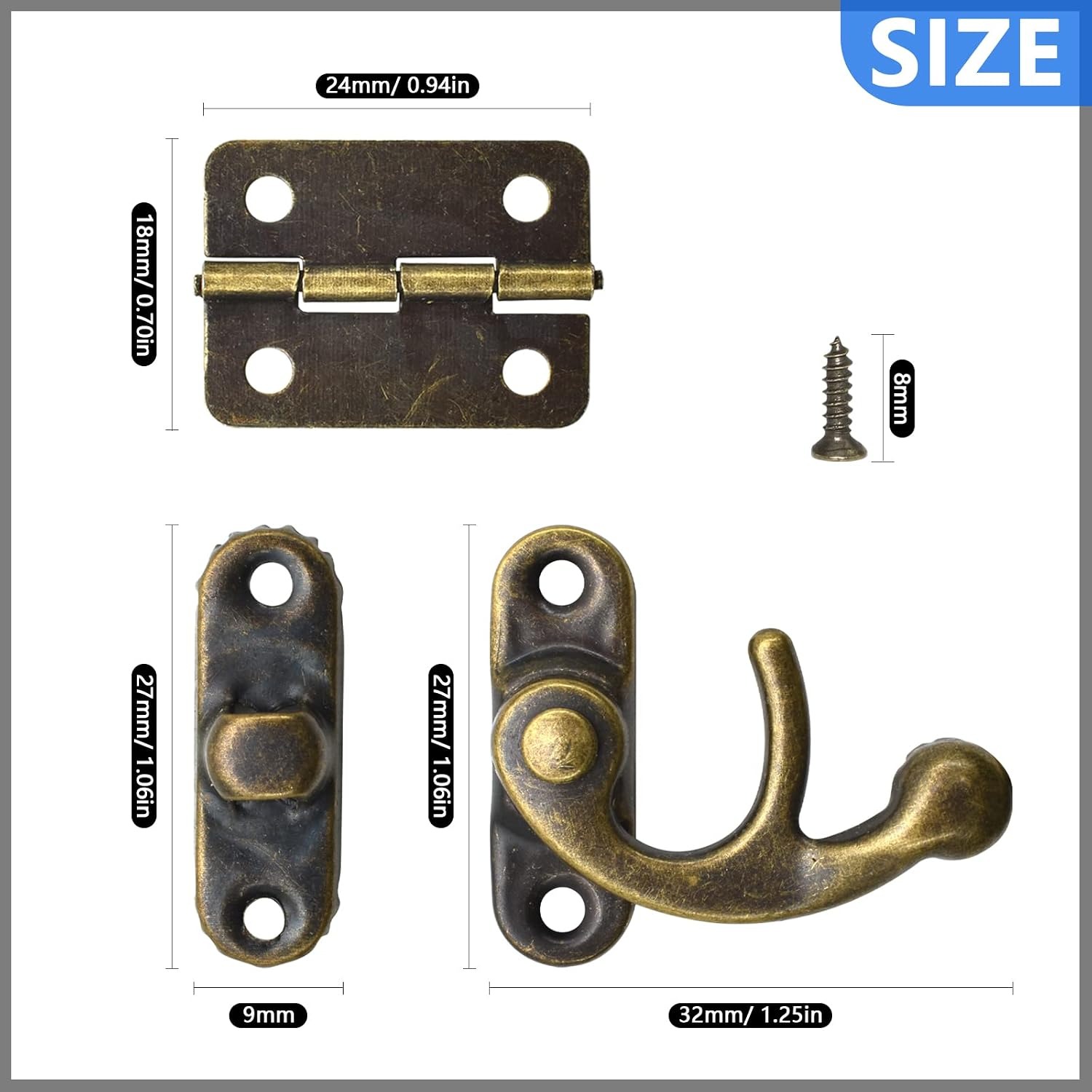 Antique Bronze Box Hinge and Latch Set